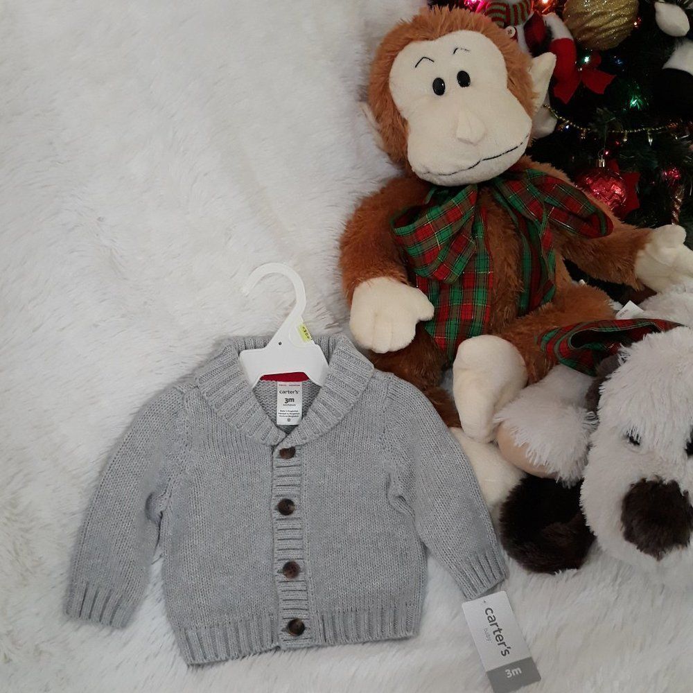 CARTER'S BABY Infant Cardigan Sweater, "BABY BOY" (Size 3M) GRAY ~ NEW WITH TAGS